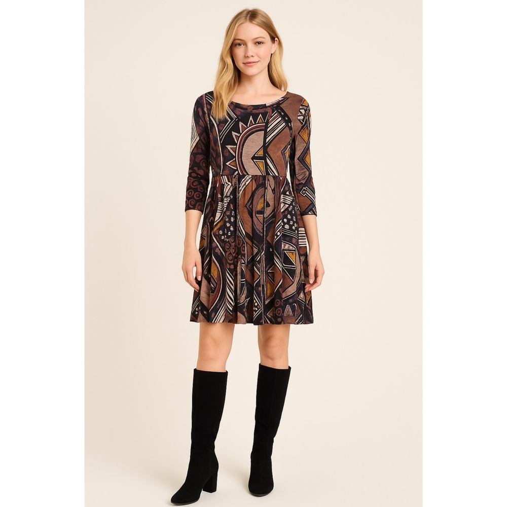 Paisley Grace Blue Multi Geometric Dress Criss Cross Back Size M